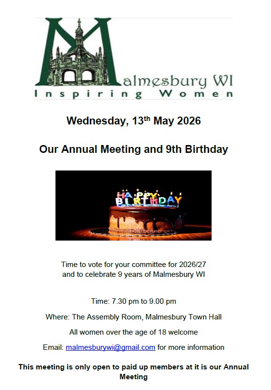 Malmesbury WI - May Meeting - Annual Meeting &amp; 9th Birthday